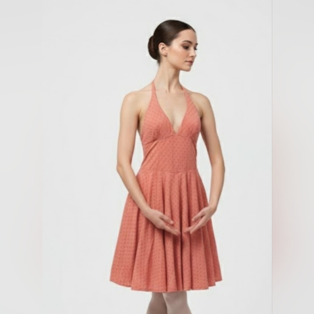 My Michelle Y2K Dress Orange Halter Backless Pinup Eyelet 5